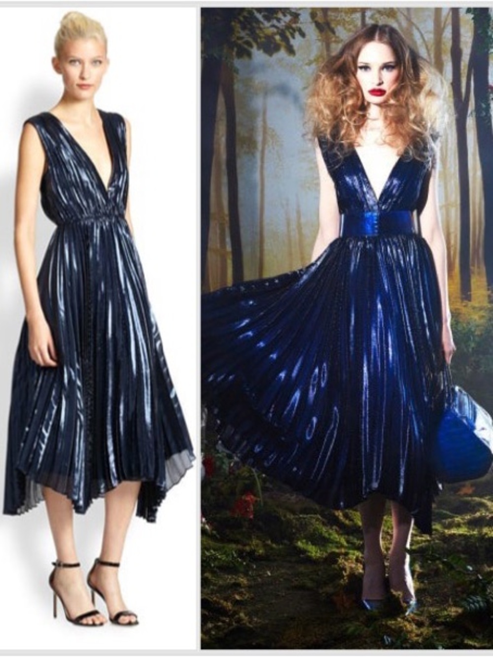 Alice & Olivia Alessandra Midnight Blue Plunge Neck Pleated Cocktail Dress 2